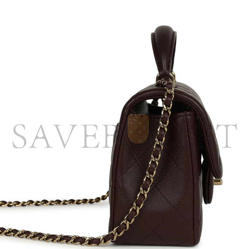 Ch**el mini rectangular flap with top handle lambskin light gold hardware (20*13*6cm)